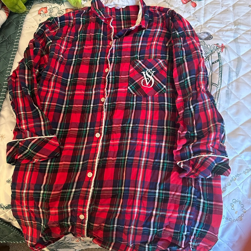 Vintage Victoria secret Christmas plaid women’s night shirt small